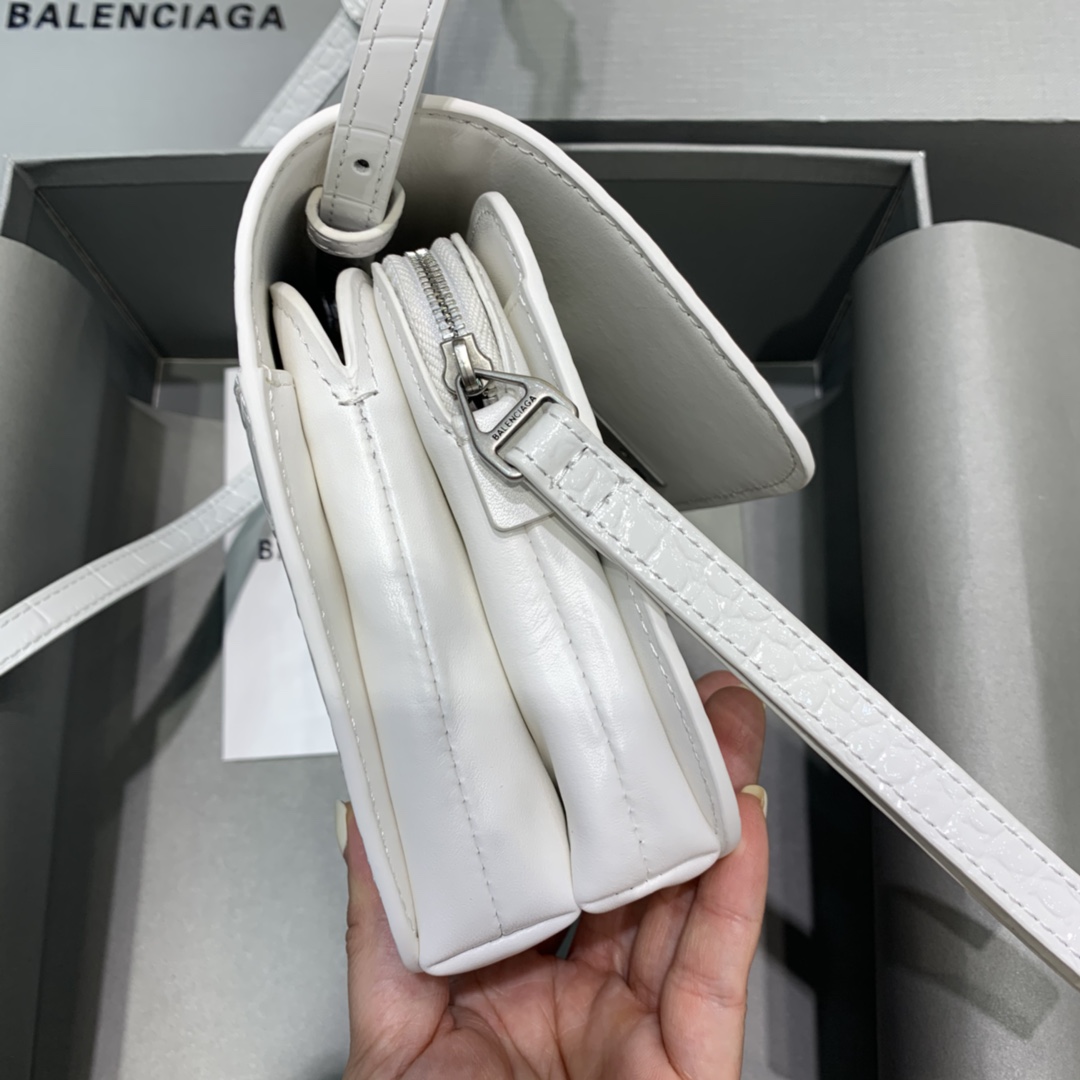 Balenciaga Small Woc Crocodile Embossed Shoulder Bag White